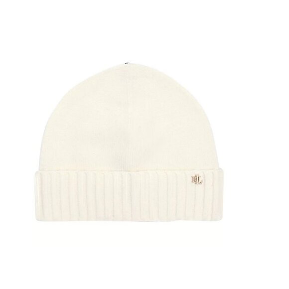 RALPH LAUREN Essential knit cuffed women's beanie winter hat -White / Cream - Picture 1 of 7